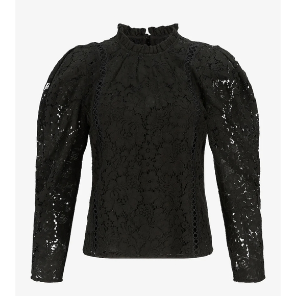 Express Black Lace Puff Sleeve Top - Picture 4 of 4